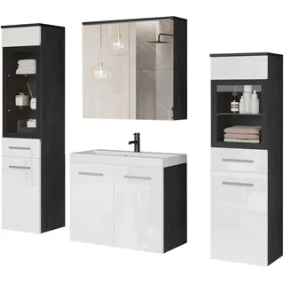 WELLTIME Badmöbel-Set »MADRIT II, Schrank mit Waschbecken, 2 Hänger, Spiegelschrank« Komplett-Set, 5 Stk. tlg., weiß