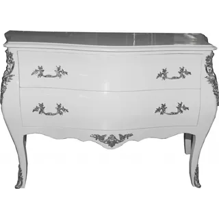 Casa Padrino Barock Kommode Weiss 120 cm mit silbernen Metallapplikationen - Weiß, Silber