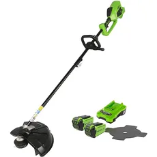 Greenworks 40V Akku Freischneider mit bürstenlosem Motor, Geschirr, verstellbarer Höhe, 40 cm Schnittbreite, 2 mm Nylonfäden oder 25 cm Klinge, 2 x 40 V Akku und Ladegerät, 3 Jahre Garantie GD40BCK2X