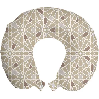 ABAKUHAUS orientalisch Reisekissen Nackenstütze, Klassisches Neutral Motiv, Schaumstoff Reiseartikel für Flugzeug und Auto, 30x30 cm, Pale Sepia Pale Tan