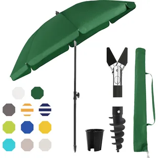 Sekey Sonnenschirm Rund Ø180cm Gartenschirm UV Schutz 50+ Strandschirm mit erdspieß & Schutzhülle, Neigungswinkel und Höhe verstellbar - Grün