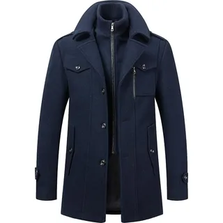 Herren Wintermantel, Slim Fit Zweiteiliger Mantel für Business und Freizeit, Wollmantel mit Stehkragen Peacoat und Warmer Integrierter Innenjacke, Herren, Navy blau, 7XL - Blau