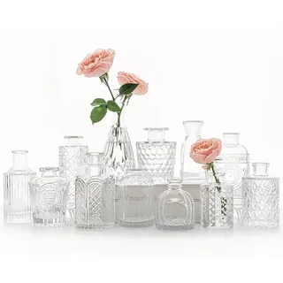 SUPMIND 12-teiliges Glasvasen-Set, kleine transparente Blumenvasen für Tafelaufsätze, Mini-Vintage-Vase für Hochzeit, Zuhause, Tischdekoration