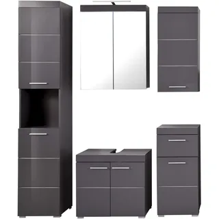 trendteam Bad 5-teilige Kombination Amanda Grau Melamin/Agave grau HG.TZ 163 x 190 x 34 cm - Grau