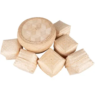 CCcollections Bambus-Sticky-Rice-Korb-Set – Handgefertigter, hitzebeständiger Korb mit Deckel für weichen Reis – Dämpfer-Set mit 4 Körben – Verschiedene Optionen für Zuhause & Restaurants