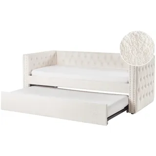 Beliani Tagesbett Cremeweiß Bouclé-Stoffbezug 90x200 cm mit Lattenrost Nieten Knöpfen Knopfheftung Chesterfield Stil Modern Glamour für 2 Personen - Weiß