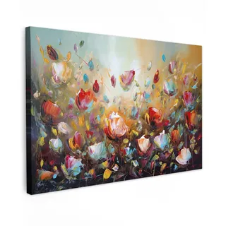 MuchoWow Leinwandbild Blumen - Kunst - Natur - Ölgemälde Wanddeko 90x60 cm , Multicolor , Textil , Rechteckig , 90x60 cm , FSC 100% , gerahmt , Bilder & Rahmen, Bilder, Leinwandbilder