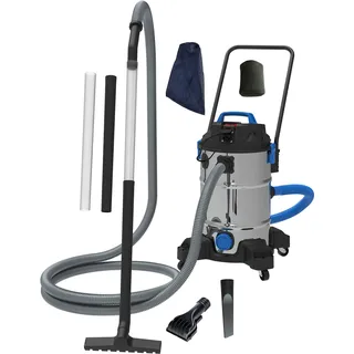 AquaForte - Teichschlammsauger Pro 1200W mit interner Schmutzwasserpumpe für kontinuierliches Absaugen bis 2,5m Tiefe 35L Tank inklusive Vorfilterbeutel und umfangreichem Zubehör Set