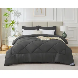 WAVVE Bettdecke 200x200 cm Winterdecke Warm, Steppdecke Winter XL 450 GSM Mikrofaser Duvet 200x200cm, Weiche Kuschelige Steppbettdecke Grau 200 x 200 (1800g Füllung)