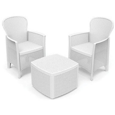 Bild Gartenset mit Kissen, 2 Sesseln und 1 Outdoor-Container-Tisch, Made in Italy, weiße Farbe