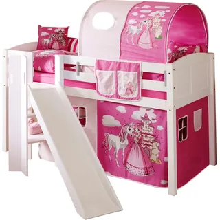 TICAA Hochbett Ekki 90 x 200 cm Kiefer massiv weiß pink