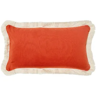 DRW Rechteckiges Kissen aus Polyester, Baumwolle und Leinen mit Reißverschluss in Orange, 50 x 10 x 30 cm