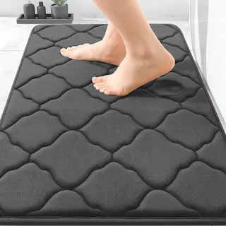 OLANLY Badematte aus Memory-Schaum, ultraweich, rutschfest und saugfähig, Badezimmerteppich, maschinenwaschbar, bequem, Dicker Badteppich für Badezimmer, Boden, 61x91 cm, schwarz