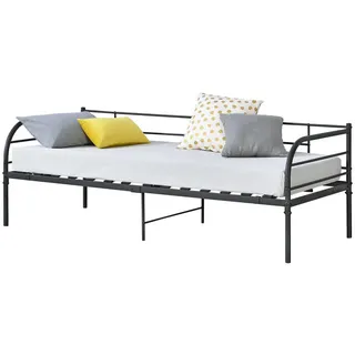 [en.casa] Tagesbett Falun , Schwarz , Metall , 90x200 cm , Schlafzimmer, Betten, Metallbetten