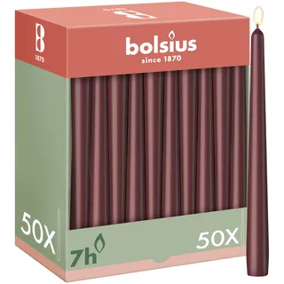 Bolsius Glatte Spitzkerzen - Bordeauxrot - 50 Stk. - 24,5 cm - Dekorative Haushaltkerzen - Brenndauer 7 Stunden - Unparfümierte - Enthält Natürliches Pflanzenwachs - Ohne Palmöl