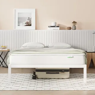 Novilla Bettgestell 180 x 200 cm, Bettrahmen mit Lattenrost, Bettgestelle aus Metall mit Lattenrost, Doppelbettgestell, Stauraum unter dem Bett, Einfach Montage, Weiß