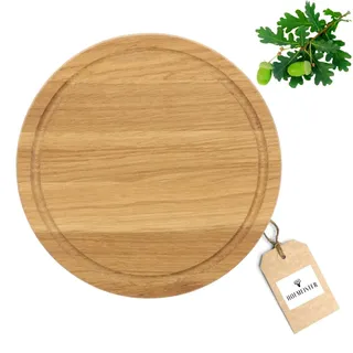 HOFMEISTER® Schneidebrett Eichenholz rund 25 cm - kleines Tranchierbrett mit Saftrille, robuste Schneide-Unterlage aus Europa, einfaches Schneiden auf einem Profi-Hackbrett aus Holz
