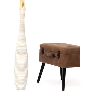 Leewadee Große Deko Bodenvase Für Dekozweige, Hohe Standvase Für Pampasgras, Design Holzvase, 85 cm, Weiß
