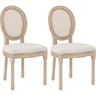 Homcom Esszimmerstühle 2er-Set Küchenstuhl mit Rückenlehne Polsterstuhl mit Leinenoptik , Creme , Kunststoff , 48x96x57 cm , Esszimmer, Stühle