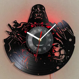 Viiluuxr LED Leuchtend Vinyl Schallplatten Uhr Science-Fiction-Filme Weltraum War Thema 30cm Funkuhren Led-Streifen Gaming Deko Zimmer Nachtlicht Outdoor Leuchtendes Ambiente Wanduhr.