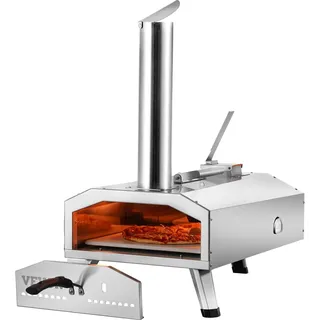 Vevor Tragbarer Outdoor-Ofen, 30 cm Pizzaofen, Pellet & Chips & Holzkohle Tri-Fuel, Pizzagrill aus Edelstahl, Inkl. Pizzastein, wasserdichter Abdeckung, Schaufel, Ideal für Camping & Garten, Silber