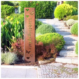 tuning-art Gartenstecker Gartenschild Lieblingsplatz 120 x 21cm DC01 Stahl | Pulverbeschichtet Stabil Langlebig Beidseitige Abkantung Montagefrei Garten Deko