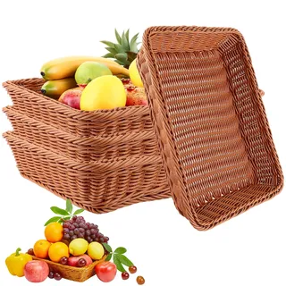 AKOLAFE 4er Set Brötchenkorb Geflochten Brotkorb Stapelbarer Brotkörbchen Modern Brotkörbe Hochwertiger Obstkorb für Restaurant, Lebensmittel, Servieren, Zuhause und Küche (40 x 30 x 8 cm)