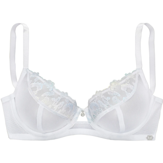 Bügel-BH JETTE "BH mit Bügel, Spitzen-BH, als Dessous-Set kombinierbar", Damen, Gr. 70, Cup E, weiß (weiß, blau), Spitze, Obermaterial: 52% Polyamid, 45% Polyester, 3% Elasthan, BHs Bügel-BH, sexy Dessous, sexy Unterwäsche, Reizwäsche Damen, große Größen