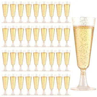 LOLYSIC 30 Stück Gold Pink Sektgläser Plastik 160ML,Sektgläser Kunststoff Mehrweg,BPA-frei Sektglas,für Hochzeiten, Geburtstage, Partys