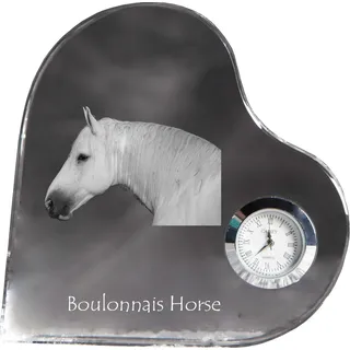 Boulonnais-Pferd - Kristalluhr mit einem Pferdebild, Herzregal-Uhr, personalisierte Standuhr der Marke Art-Dog