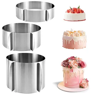 LUPATDY 3 Stück Tortenring Verstellbar 16-30 cm, Tortenring Hoch 15cm/8cm/5cm, Temperaturbeständige Edelstahl-Backring, Backform mit Skala, Torten Zubehör, Backrahmen Rund