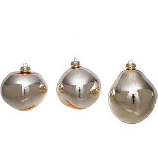 Leonique Weihnachtsbaumkugel »Birdelle glänzend, Weihnachtsdeko, Christbaumschmuck, Christbaumkugeln«, (Set, 3 St.), Baumkugeln in organischer Form, Ø 10 cm, organische Kugeln aus Glas, beige