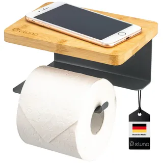 eluno Toilettenpapierhalter Varaz mit Ablage, Metall und Bambus , Grau , 18x9.5x13 cm , Badezimmer, WC Ausstattung, Toilettenpapierhalter