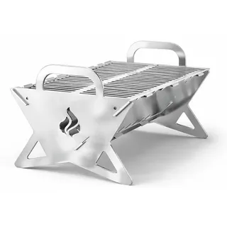 LogistSystem Klappgrill Camping Edelstahl STRONG 2mm – Stabiler Faltgrill INOX 505×296 mm – klappbarer Campinggrill - Silber