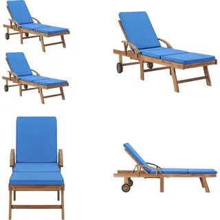 vidaXL Sonnenliegen mit Auflagen 2 Stk. Massivholz Teak Blau - Sonnenliege - Sonnenliegen Mit Ablage - Sonnenliegen Mit Ablage - Gartenliege - Blau