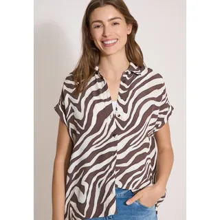 Hemdbluse CECIL, Damen, Gr. S (38), braun (braun cacao), Web, Obermaterial: 100% Viskose, gemustert, hüftlang, Blusen Hemdbluse, Sommerbluse, Turn-up-Detail, Knopfleiste, Viskose
