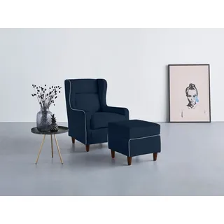 Home Affaire Ohrensessel Rhada Polyester 73 x 99 x 85 cm Blau mit farblich abgesetztem Keder