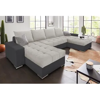 Collection AB Wohnlandschaft Kunstleder U-Form 3-Sitzer Grau