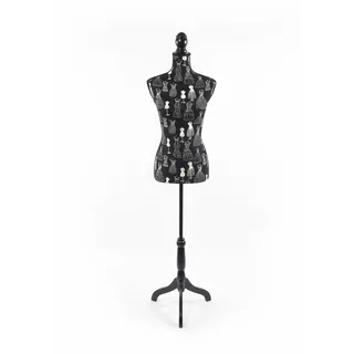 Relaxdays Schneiderpuppe, weiblich, Größe 36/38, höhenverstellbar 130–167 cm, Holzständer, Kleiderpuppe, schwarz/Creme
