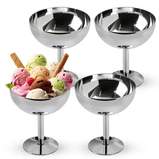 4 Stück Eisbecher, Edelstahl Dessertbecher, Cocktail Gläser Dessertschale mit Fuß, Dessertschalen Dessert Tassen, Eiscreme Schalen für Obst Salat Joghurt und Fruchtpudding für Hochzeiten, Partys