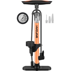Hycline Fahrradpumpe Luftpumpe mit Manometer: 160 PSI Standpumpe für alle Ventile, für Bike, Reifen, Ball, Luftkissen Orange