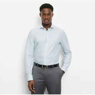 Langarmhemd OLYMP "Level 5", Herren, Gr. 43, N-Gr, blau (weiß), Web, Obermaterial: 100% Baumwolle, kariert, normal, 2-Knopf-Manschette, Hemden Langarmhemd, Body fit, Haifischkragen, Businesshemd