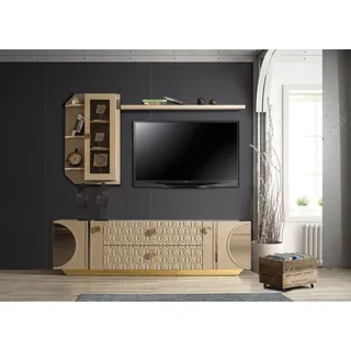 beige rtv low tv schrank kommode+wandregal wohnzimmer moderne holz designmöbel - Beige