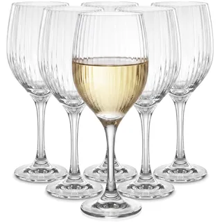 Glasmark KROSNO 1992 Weingläser 6er Set 365 ml | Elegante Rotweingläser & Weißweingläser Geriffelt mit Stiel