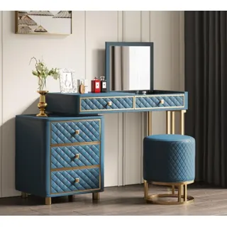 Schminktisch Stuhl Luxus Konsole Kommode Schlafzimmer Konsolentisch Holz 2tlg - Grau