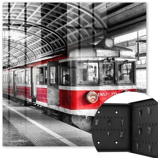 Tulup Schlüsselbox Schwarz 30x30 cm- Türöffnung nach rechts - Eisenbahnsymmetrie , Metall , Vintage , Rechteckig , 30x30x5 cm , Garderobe, Schlüsselkästen & Schlüsselboards