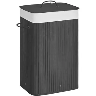 Songmics Wäschekorb Schwarz, Metall, Textil, Naturmaterialien, Holzwerkstoff, 72 L, 40x60x30 cm, Tragegriffe, Deckel, Innenfutter, Ordnen , Aufbewahren, Wäschekörbe , Tonnen