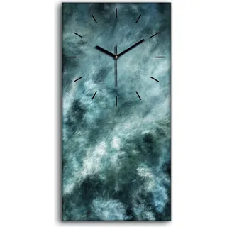 Dekor Leinwand Uhr Wandbilder 30x60 Abstrakte surreale graue Wolken Bürste - schwarze Hände - Blau