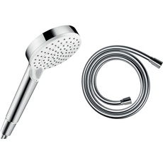 hansgrohe Crometta Handbrause, 2 Strahlarten, weiß/chrom & Brauseschlauch Isiflex, Duschschlauch 1,60m, Chrom