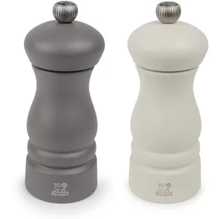 PEUGEOT – Duo Clermont – Pfeffermühle + Salzmühle 13 cm – Klassische Einstellung – Buchenholz – Farben Felsgrau & Federweiß